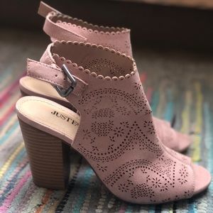 Blush Colored Open Toe, Open Back Bootie